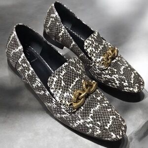Tory Burch Jessa Land Snake Loafer Gold Horse Hardware Women's Size 8